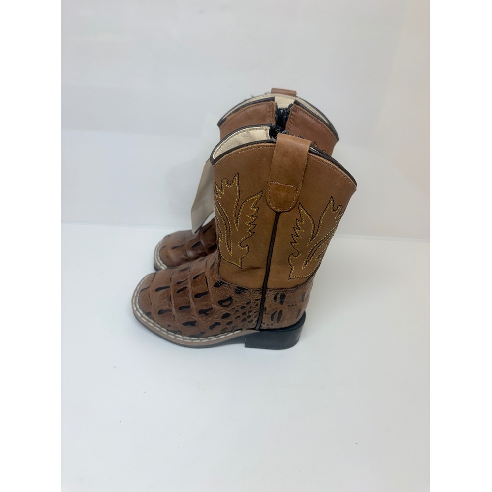 Old West Toddler Boys 4D Toddler Baby Brown Gator Print Leather Western Boots